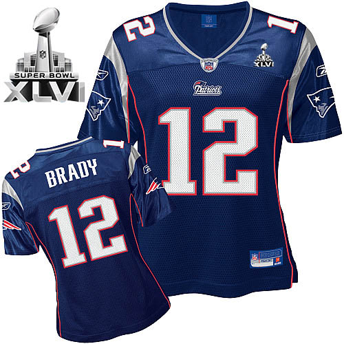 Patriots #12 Tom Brady Blue Women's Team Super Bowl XLVI Stitched NFL Jersey - Click Image to Close